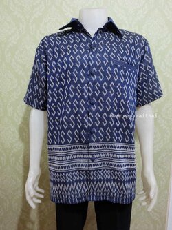 เสื้อลายขอผู้ชาย ผ้าฝ้ายทอลายเนื้อดี สีกรม 4XL อกเสื้อ50 นิ้ว