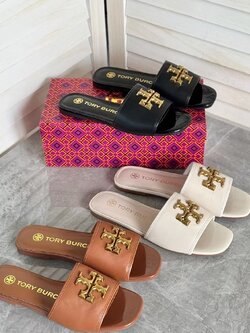 **do** รองเท้าแตะหนังแท้ Tory Burch โลโก้สีทอง มี 3 ของผู้หญิง สินค้าใหม่ ของแท้