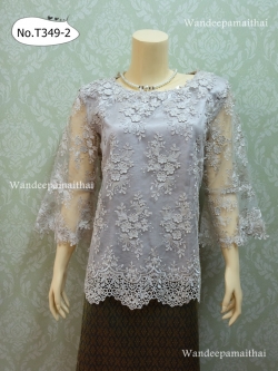 เสื้อลูกไม้อิตาลี แขนสามส่วน ซิปหลัง เบอร์ XXL อกเสื้อวัดเต็ม 42 นิ้ว