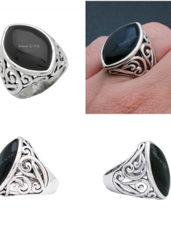 แหวนเผู้ชาย: แหวนเงินแท้ฝังนิลดำ (Silver onyx ring)