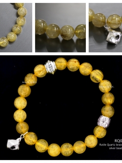 สร้อยข้อมือหินไหมทองคั่นลูกปัดเงิน(Natural rutile quartz bracelet with silver bead)