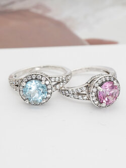 แหวนเงินแท้ ฝังด้วยพลอย โทแพช แท้ สี ฟ้า/ชมพู ล้อมเพชรCZ (Silver Blue/Pink Topaz)