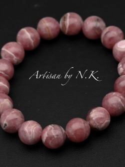 สร้อยข้อมือหินโรโดโครไซต์แท้ขนาด 13mm. (Natural Rhodochrosite(13mm. bracelet)