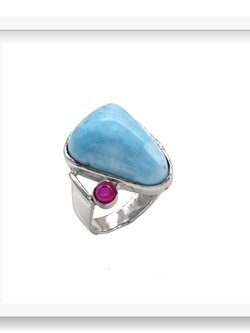 #แหวนหินมงคล แหวนเงินแท้ฝังลาริมาร์ (Larimar) "หินแห่งการพัฒนาความสัมพันธ์"