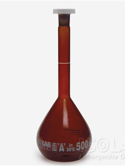 ISOLAB VOLUMETRIC FLASKS - glass - class A - conformity certified - amber, 10-1000 ml