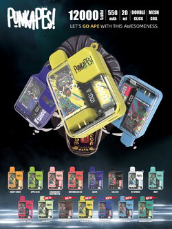 Punkapes Disposable Pod 12000 Puffs Nic5% (50mg) 20ML 550mAh ชาร์จได้