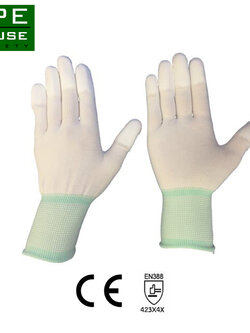 ถุงมือไนล่อนเคลือบ PU ปลายนิ้ว