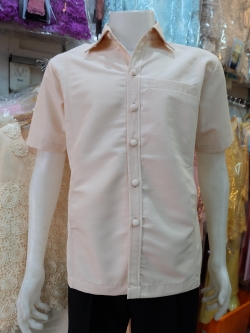 เสื้อผ้าไหมชายเนื้อดี ซาฟารี สีครีมเนื้อ กระเป๋า 3 ใบ เบอร์ XXL