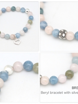 สร้อยข้อมือหินแบริลคั่นด้วยลูกปัดเงินและเงิน (Beryl bracelet with silver bead and silver pendent)