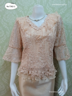 เสื้อลูกไม้ฝรั่งเศส เนื้อดีสวยมาก แขนสามส่วน เบอร์ XL