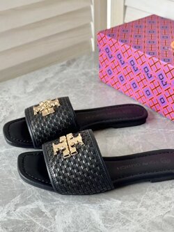 **do** รองเท้าแตะหนังแท้ Tory Burch โลโก้สีทอง ของผู้หญิง สินค้าใหม่ ของแท้