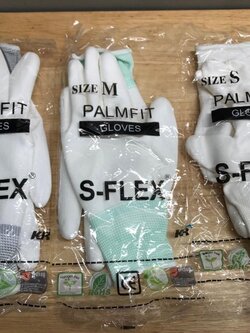 ถุงมือไนล่อน เคลือบ PU เต็มฝ่ามือ สีขาว , PU Palmfit White S-Flex