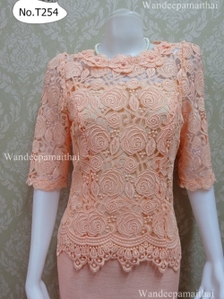 เสื้อลูกไม้คอตตอนเนื้อดีมาก ปักมุขรอบคอ NEW เบอร์ M สีส้ม