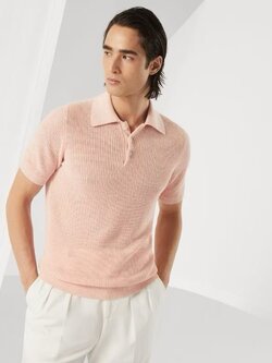 **do** เสื้อคอปก brunello cucinelli Linen and cotton half English rib knit polo สินค้าใหม่ ของแท้