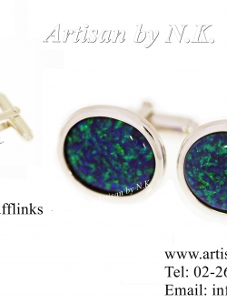 กระดุมแขนเสื้อเงินแท้ฝังโอปอล(Silver opal inlay cufflinks)