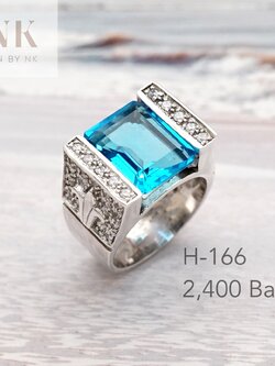 Blue Topaz CZ Ring แหวนเงินแท้ สไตล์วินเทจ ฝังด้วย เพชร CZ สี Swiss Blue Topaz