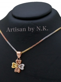 จี้ทอง 3 กษัตริย์ ลายดอกโครเวอร์ (Tri-color gold Clover leaf Pendant (Gold, White Gold & Rose Gold)