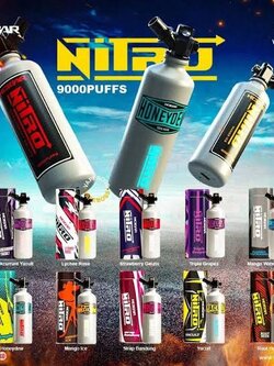 Nitro 9000 puffs ถังแก๊ซสีเงิน