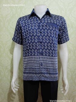 เสื้อลายขอผู้ชาย ผ้าฝ้ายทอลายเนื้อดี สีกรม 3XL อกเสื้อ48 นิ้ว