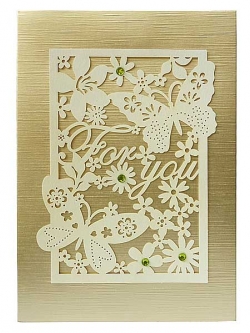 การ์ดอวยพร สีทองขาว ซ้อนลายฉลุ