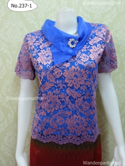 เสื้อลูกไม้ ปกผ้าแก้วพร้อมเข็มกลัด สีทูโทน เบอร์42เล็ก อกเสื้อวัดเต็ม 40 นิ้ว