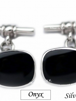 กระดุมแขนเสื้อ( Silver Cufflinks) ทำจากเงินแท้ ฝังด้วยนิลดำ รหัส SC-001