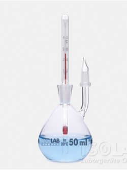 ISOLAB DENSITY BOTTLE - calibrated with thermometer, 10-50 ml