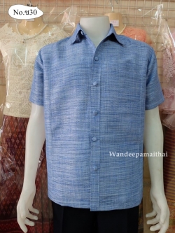 เสื้อไหมผสมฝ้าย สีฟ้า XL
