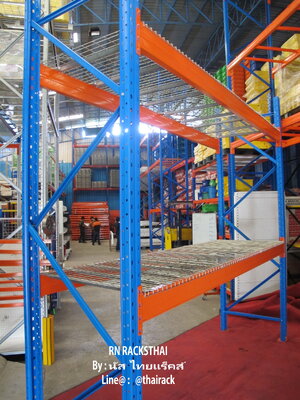 ชั้นวางสินค้ามือสองคุณภาพดีสภาพเหมือนใหม่ปูพื้นตะแกรงเหล็ก แบบวาง3พาเลทต่อชั้น