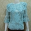เสื้อลูกไม้ฝรั่งเศสทอดิ้น ทั้งตัว แขน3ส่วน สีฟ้าวันแม่ สวยมาก เบอร์ L