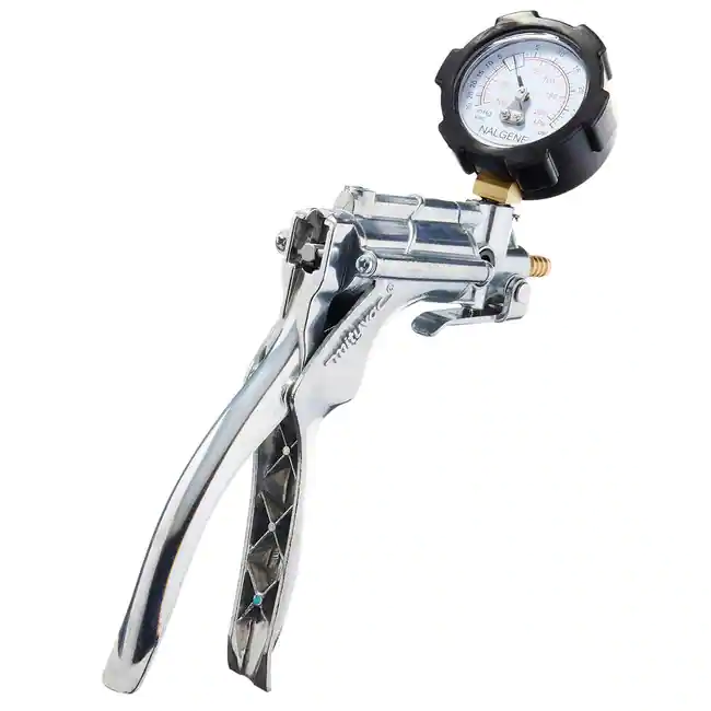 Nalgene™ Zinc/Aluminum Hand-Operated Vacuum Pump with Gauge, 15 cc/stroke