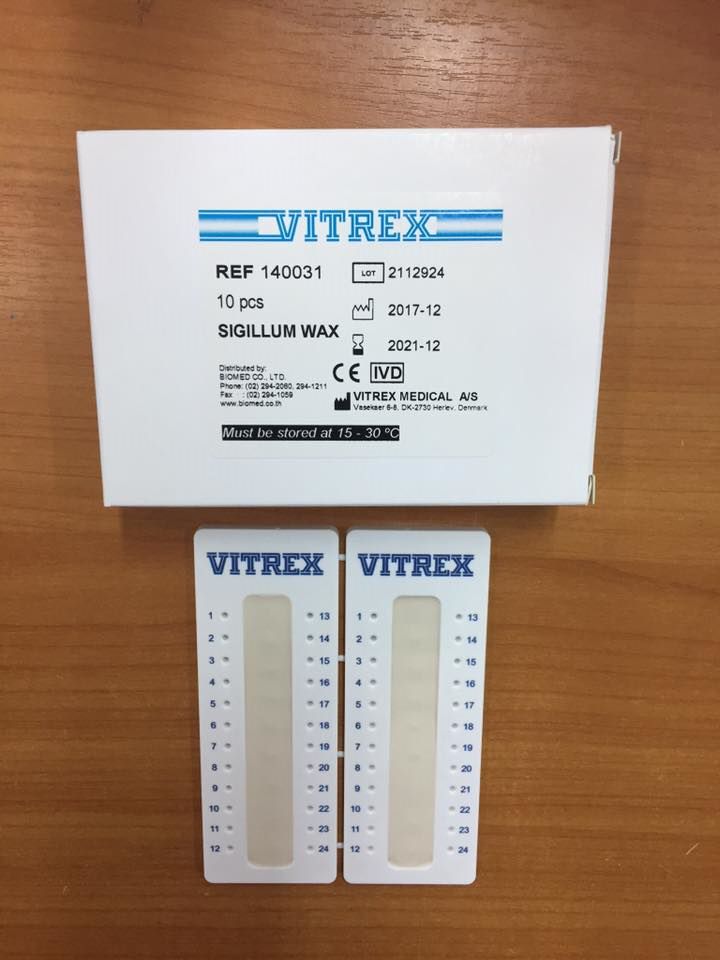 vitrex ดินน้ำมันอุดหลอดเก็บเลือดพร้อมแผ่น Sigillum wax plate "Vitrex" (10pc/pack) แล็ป วัลเล