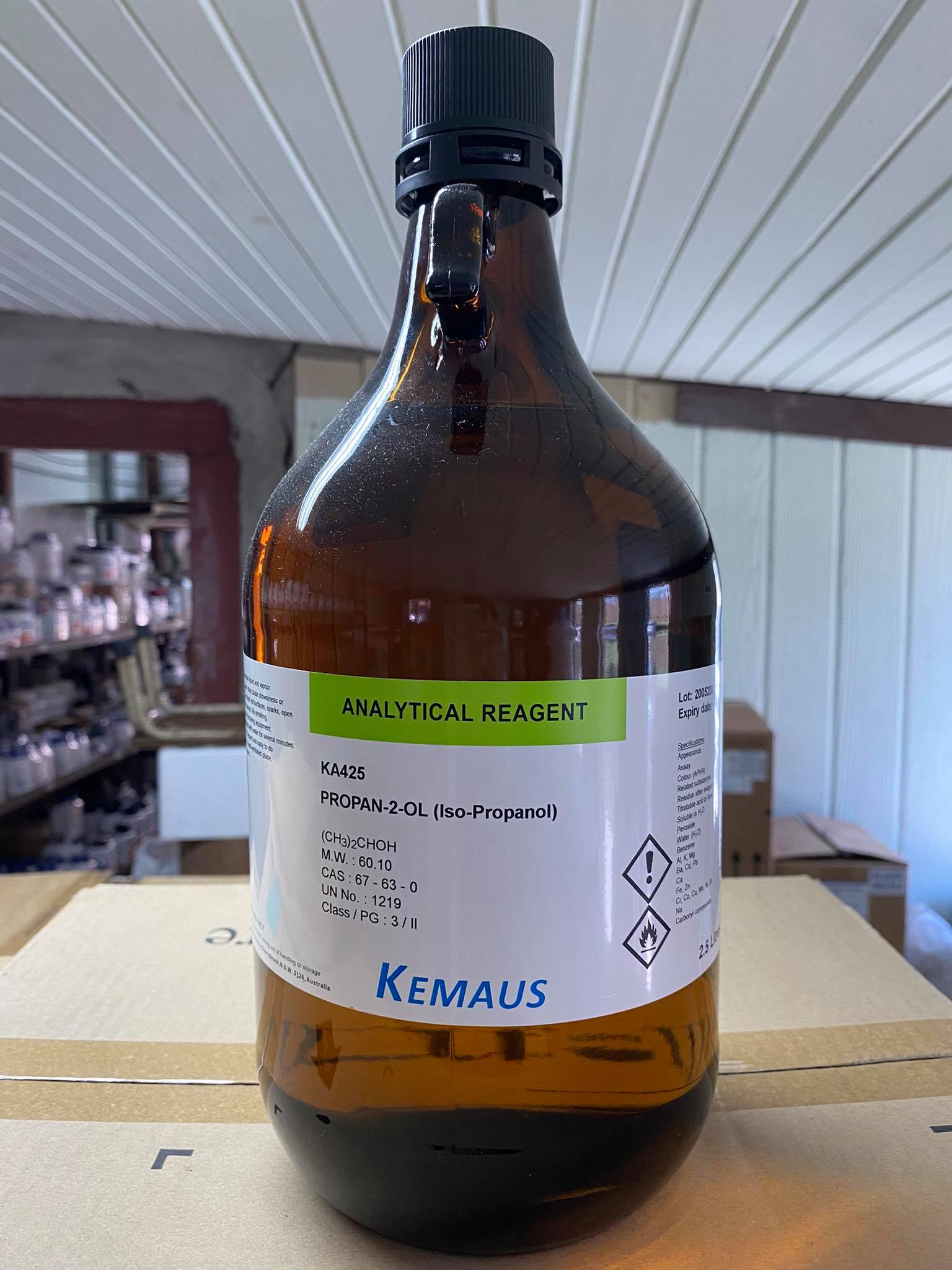 2-Propanol (iso-propanol) AR.grade (2.5 ลิตร/ขวด) ยี่ห้อ KemAus ...