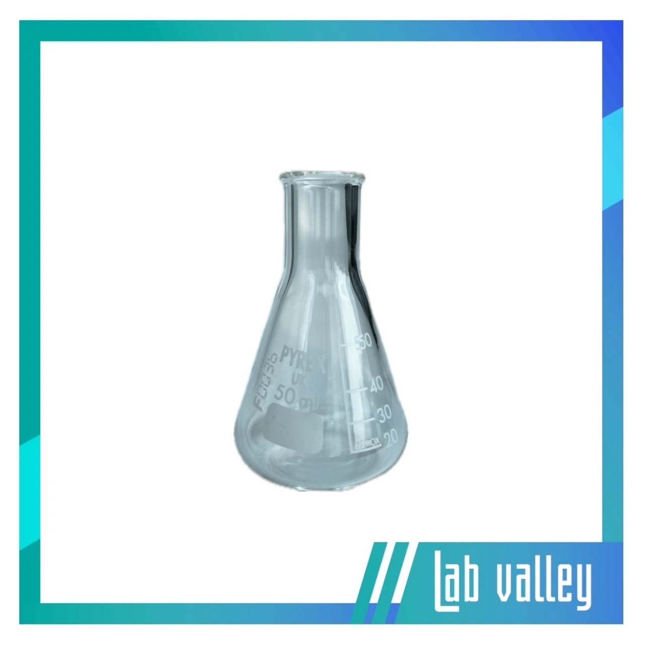 ขวดรูปชมพู่ Erlenmeyer flask 50ml ยี่ห้อ pyrex UK แล็ป วัลเล่ย์ สาร