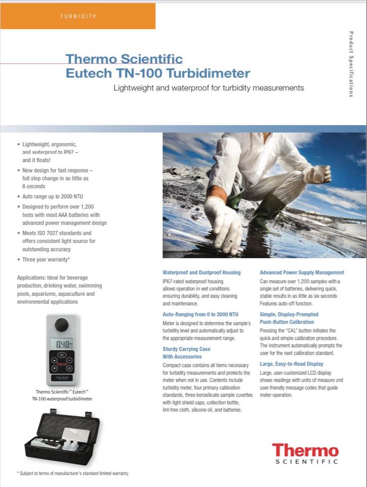 เครื่องวัดค่าความขุ่น แบบพกพา (Turbidity Meter) รุ่น TN100 IR แล็ป
